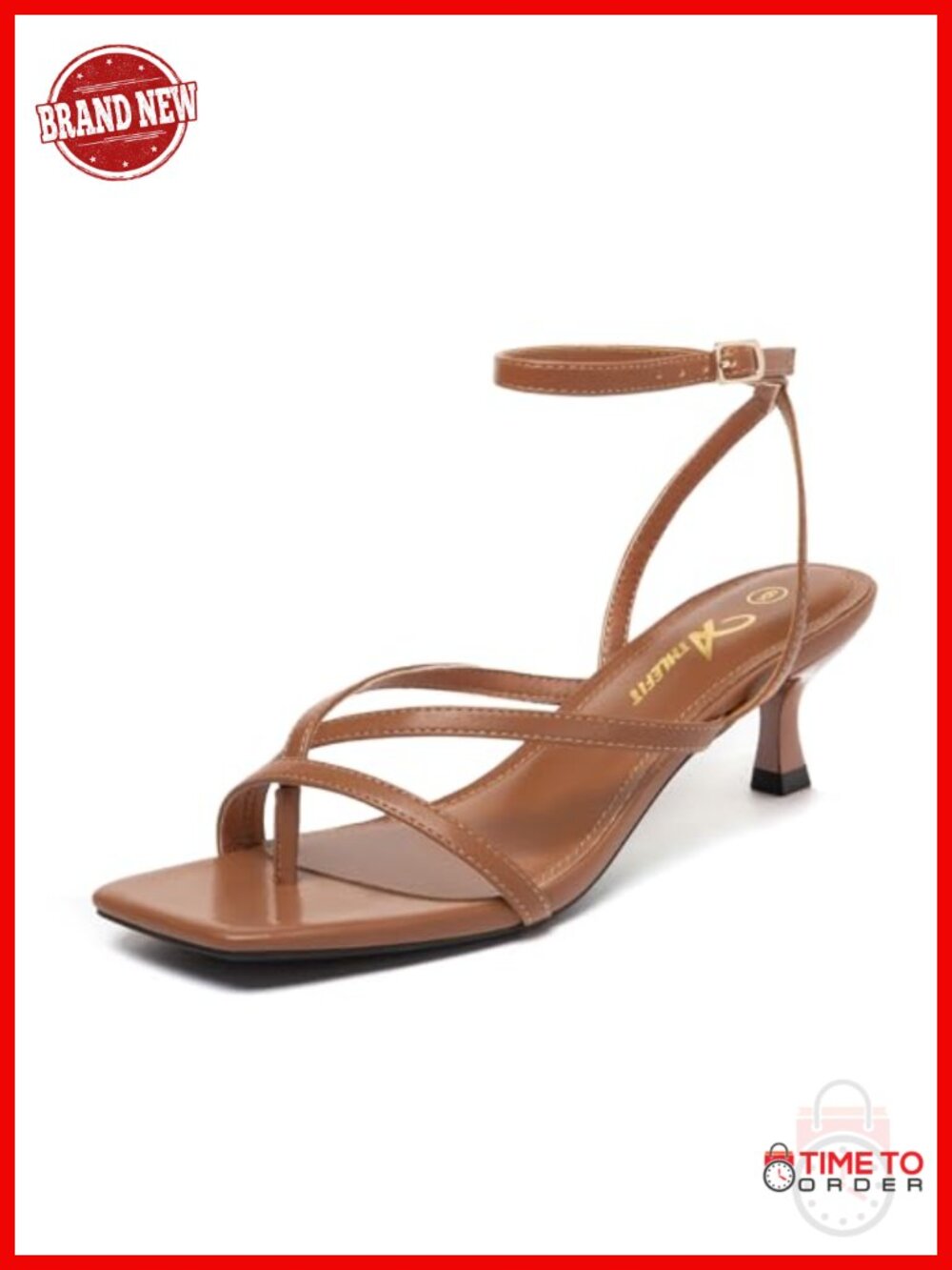 Kitten Heel Strappy Sandals Square Open Toe Ankle Strap Low Heel